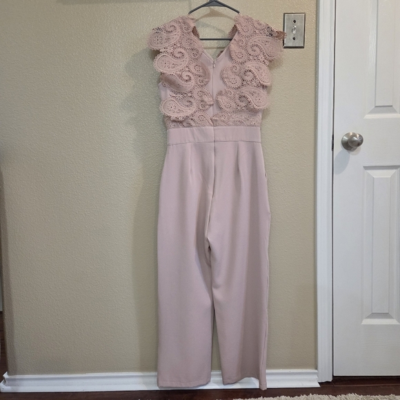 Shein Contrast Lace Scallop Trim Pink Jumpsuit Romper size Small Spring Summer - Picture 2 of 8